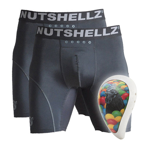 Nutshellz® Black Cock & Balls/White Surround/2 Jock Combo/Adult/Level 1
